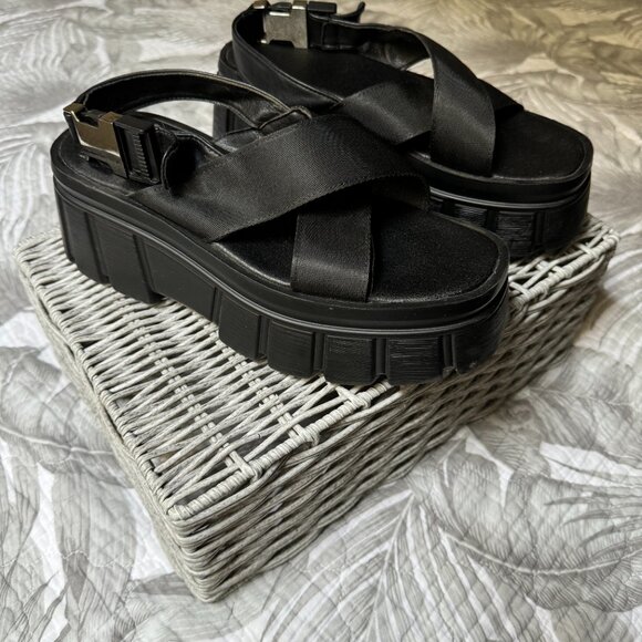 Black Platform Sandals Women's Size 7.5 - Picture 2 of 8
